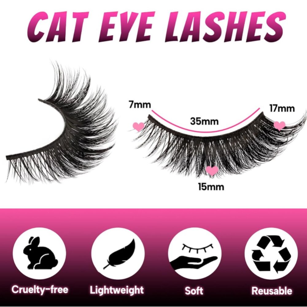 NEW VELEASHA CAT EYE FAUX MINK EYELASHES 5 PAIRS REUSABLE (CHARMING) - Picture 2 of 9